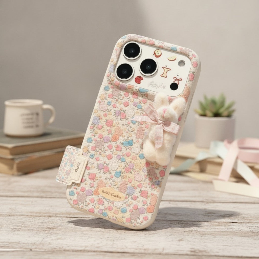 Pastel Floral Leather Rabbit Charm Phone Case – tech (view 2)