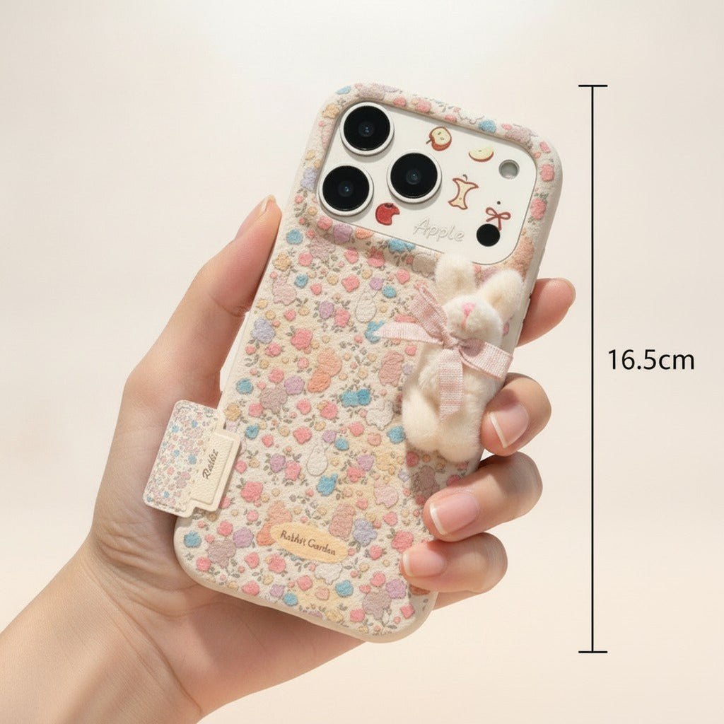Pastel Floral Leather Rabbit Charm Phone Case – tech (view 3)