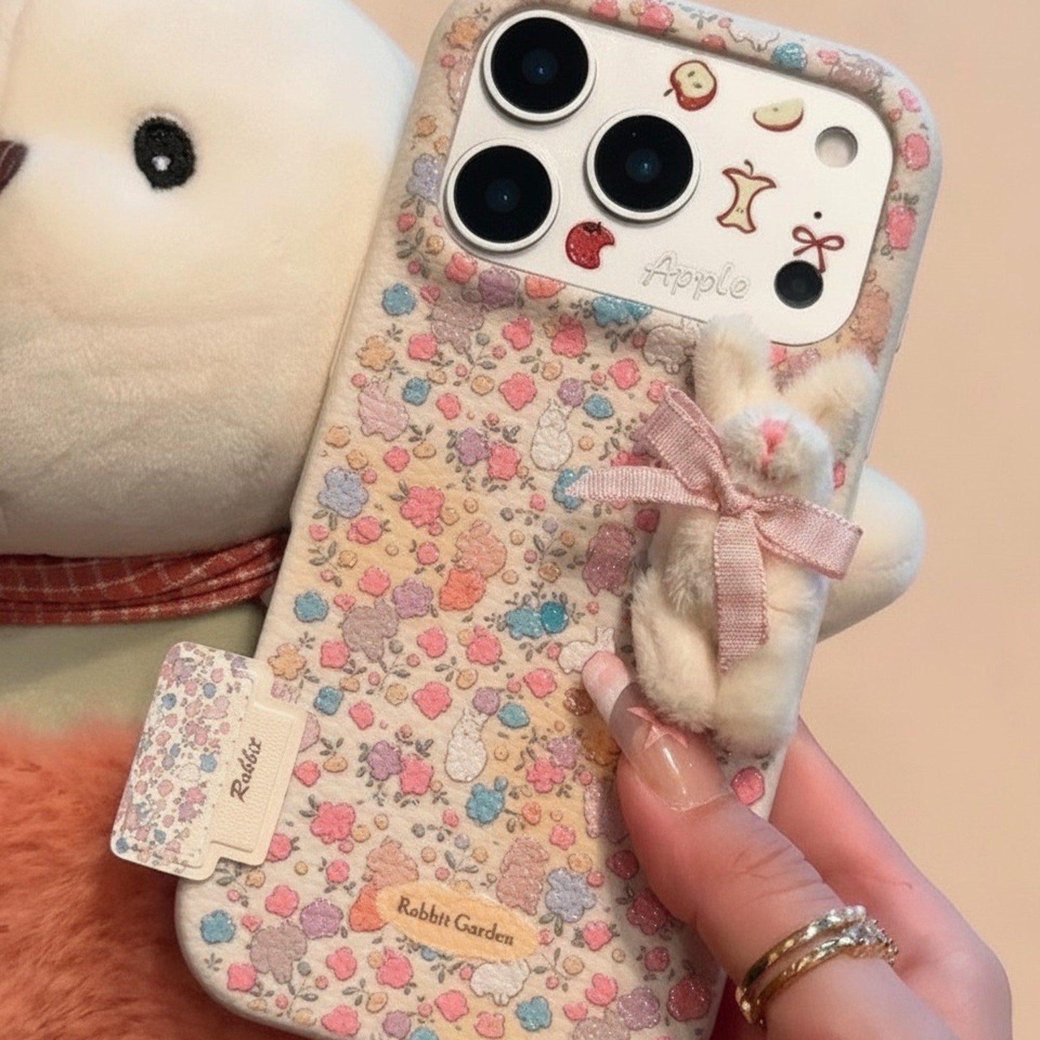 White Floral Rabbit Charm Apple iPhone Case