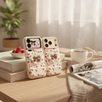 White 3D Cherry Heart Sliding Camera iPhone Case