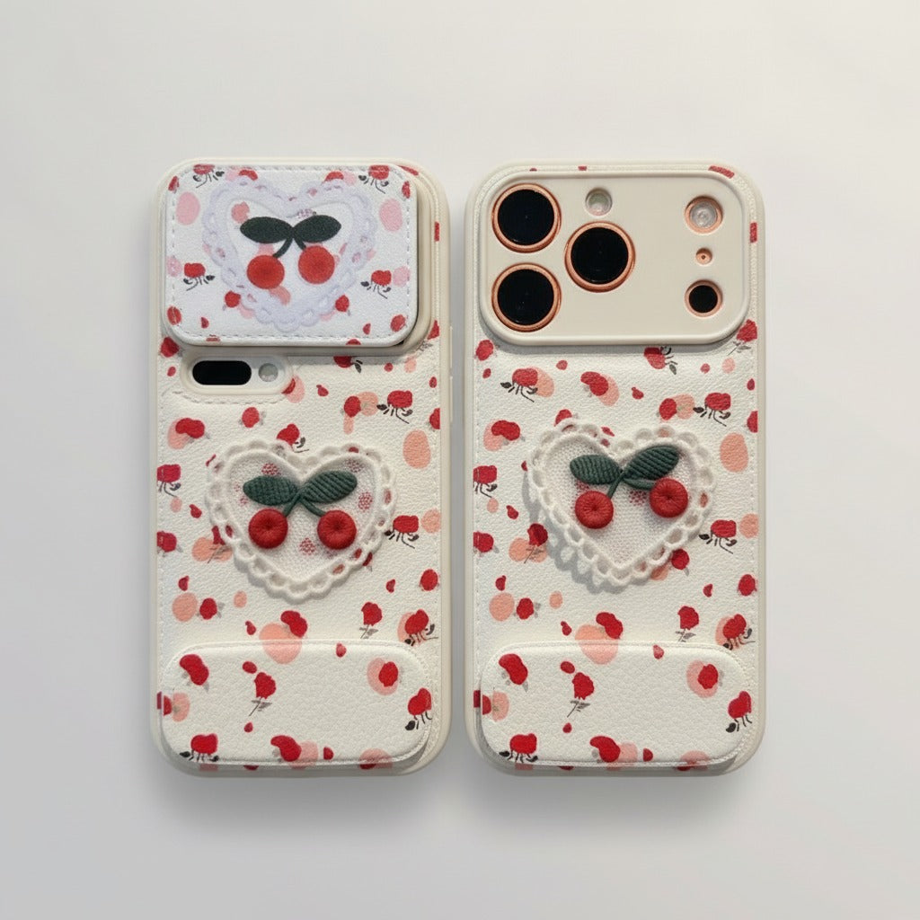 Embroidered Cherry Heart Mirror Phone Case – tech (view 1)