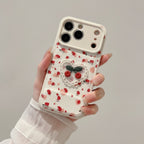 White 3D Cherry Heart Sliding Camera iPhone Case