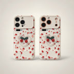 White 3D Cherry Heart Sliding Camera iPhone Case