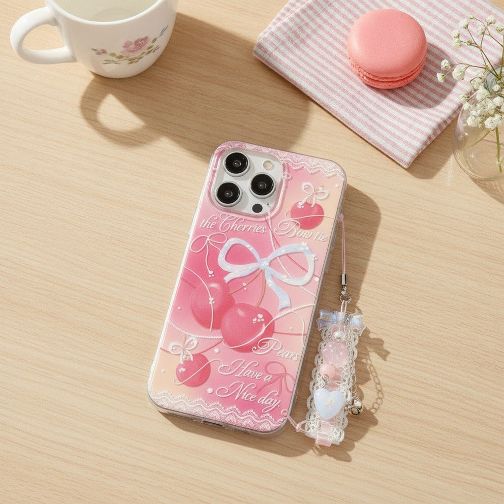 White Pink Cherry Bow iPhone Case