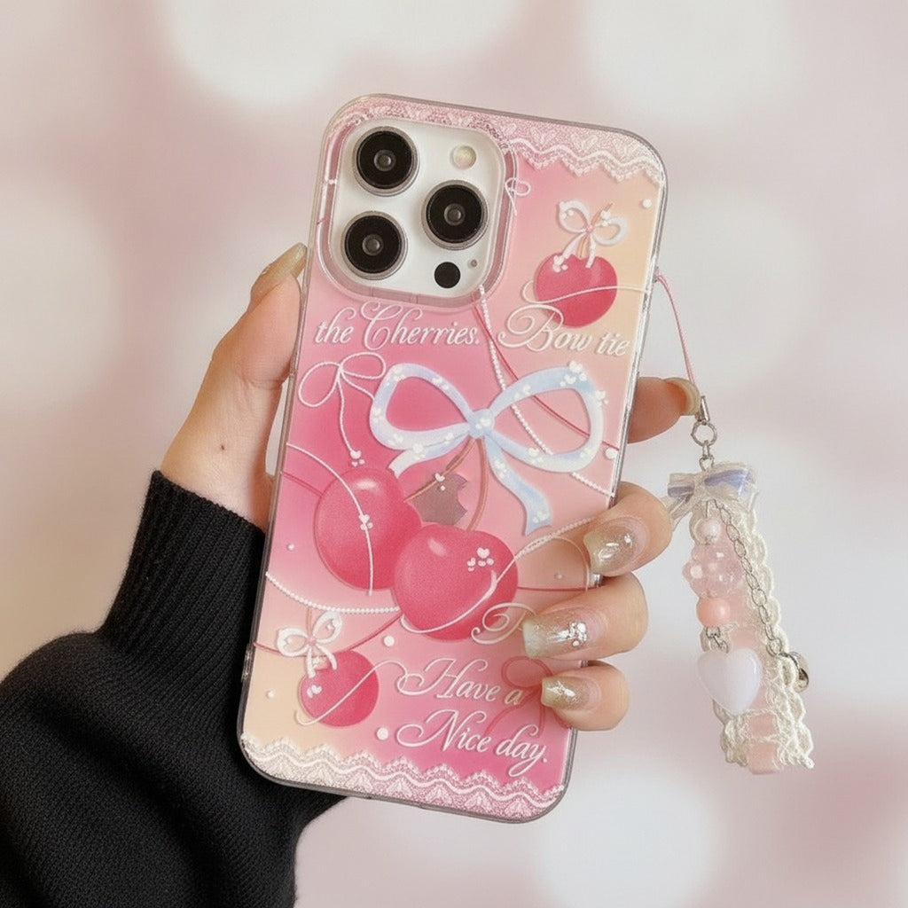 White Pink Cherry Bow iPhone Case