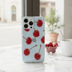 Clear Wavy Red Cherry Design iPhone Case