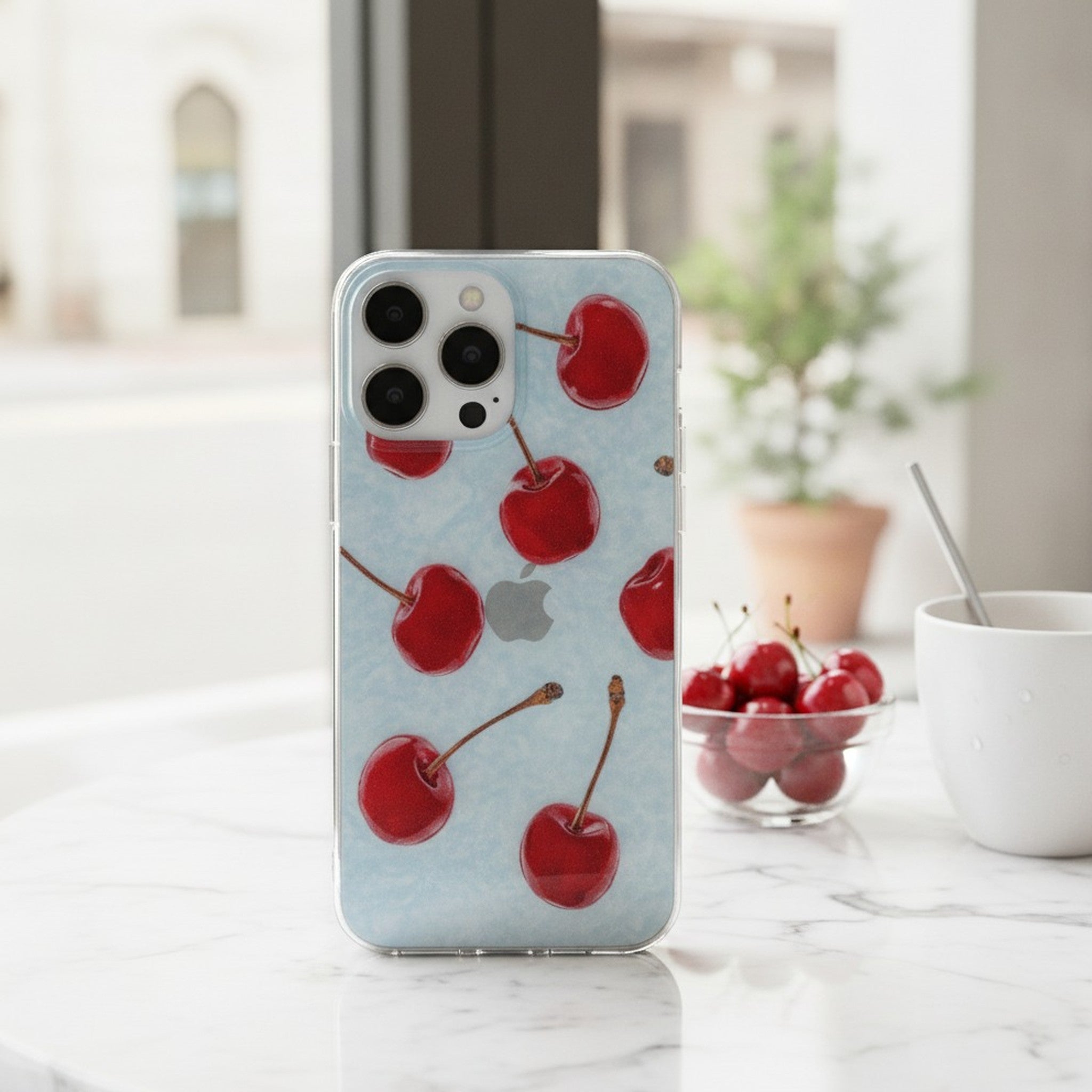 Clear Wavy Red Cherry Design iPhone Case