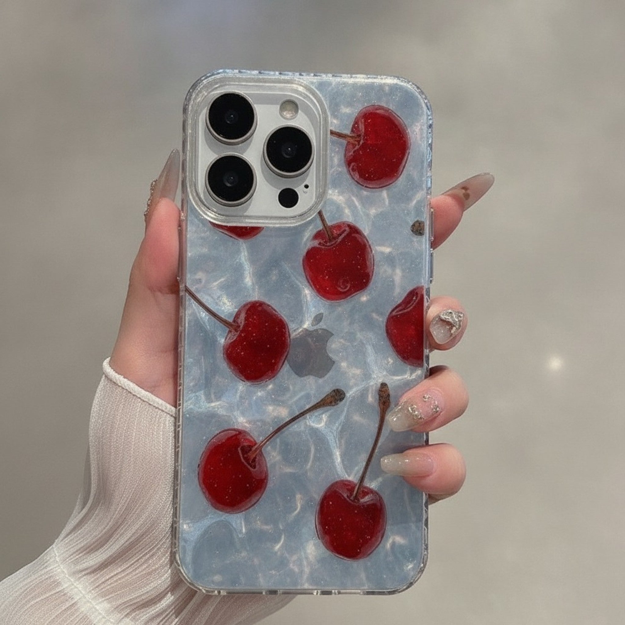 Clear Wavy Red Cherry Design iPhone Case