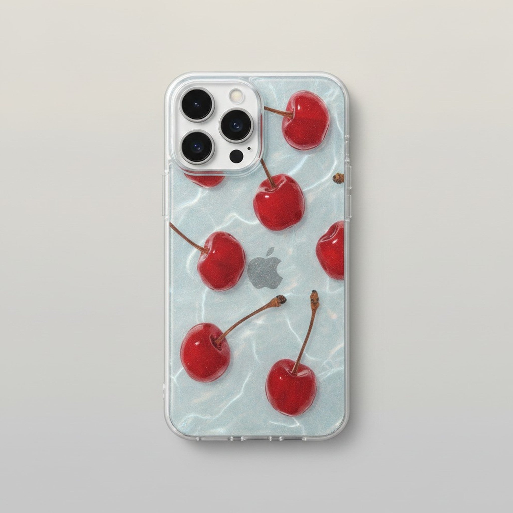 Clear Wavy Red Cherry Design iPhone Case