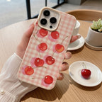 Pink Gingham Cherry Pattern Cute iPhone Case
