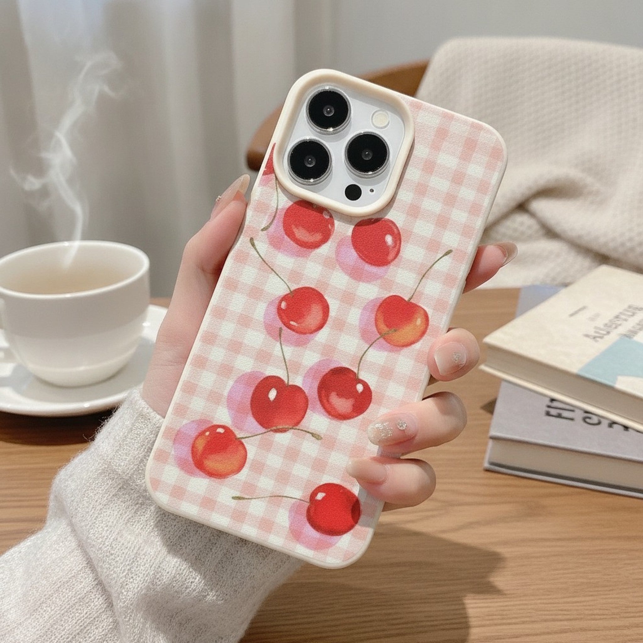 Gingham Cherry Reflection Phone Case – tech (view 2)