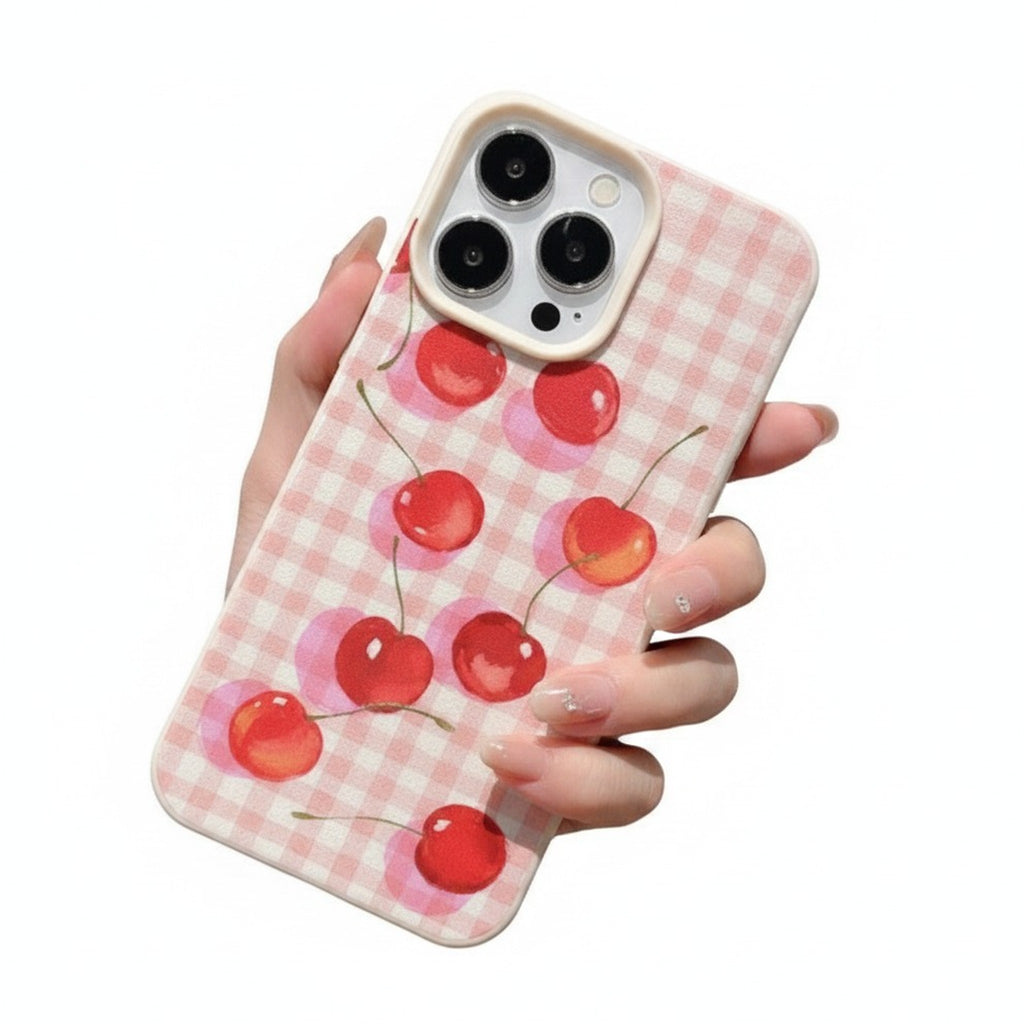 Pink Gingham Cherry Pattern Cute iPhone Case