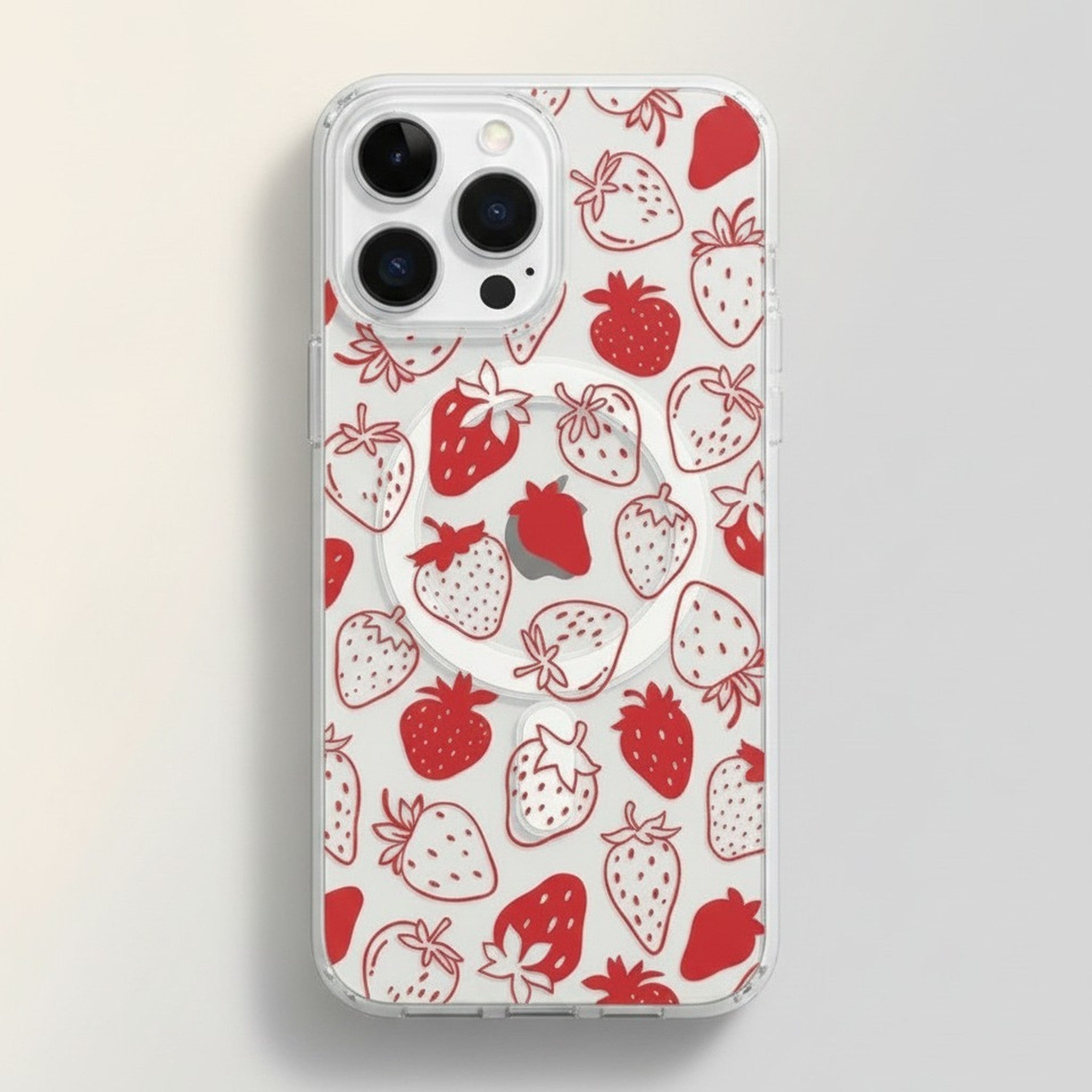 Pink Strawberry Pattern MagSafe Compatible Clear iPhone Case