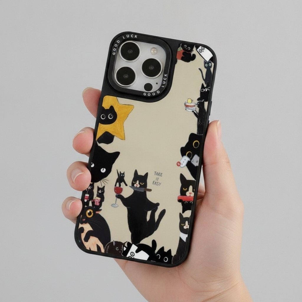 Whimsical Black Cat Graphic Phone Case