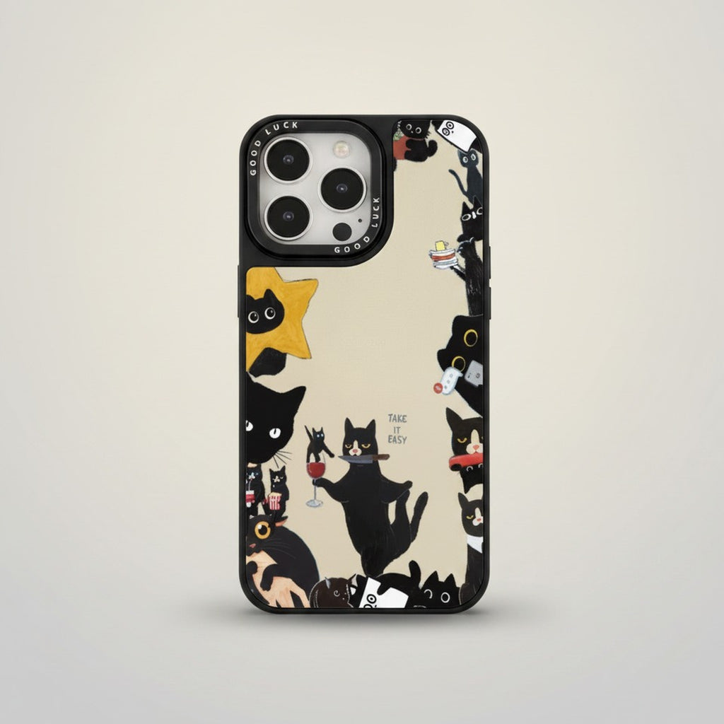 Whimsical Black Cat Graphic Phone Case