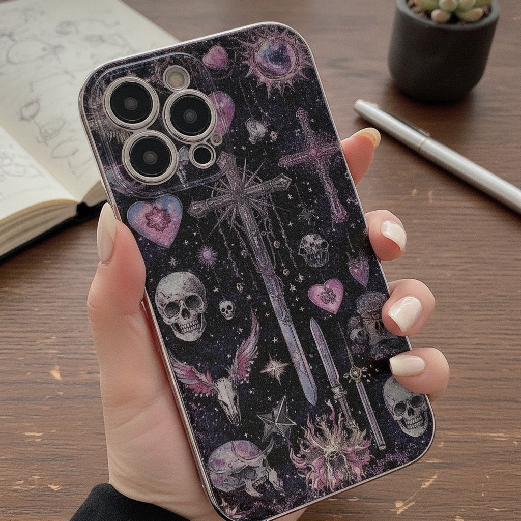 Black Glitter Goth Skulls Cross Hearts Phone Case