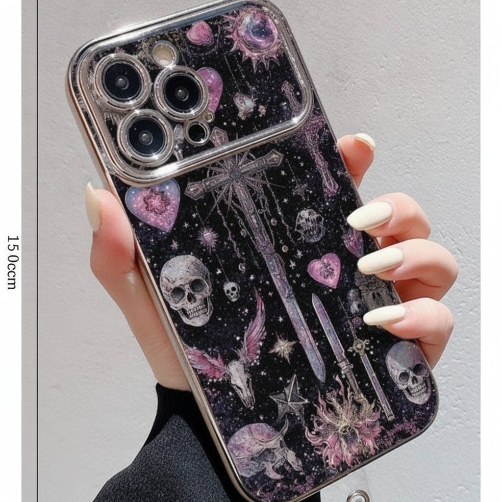 Black Glitter Goth Skulls Cross Hearts Phone Case