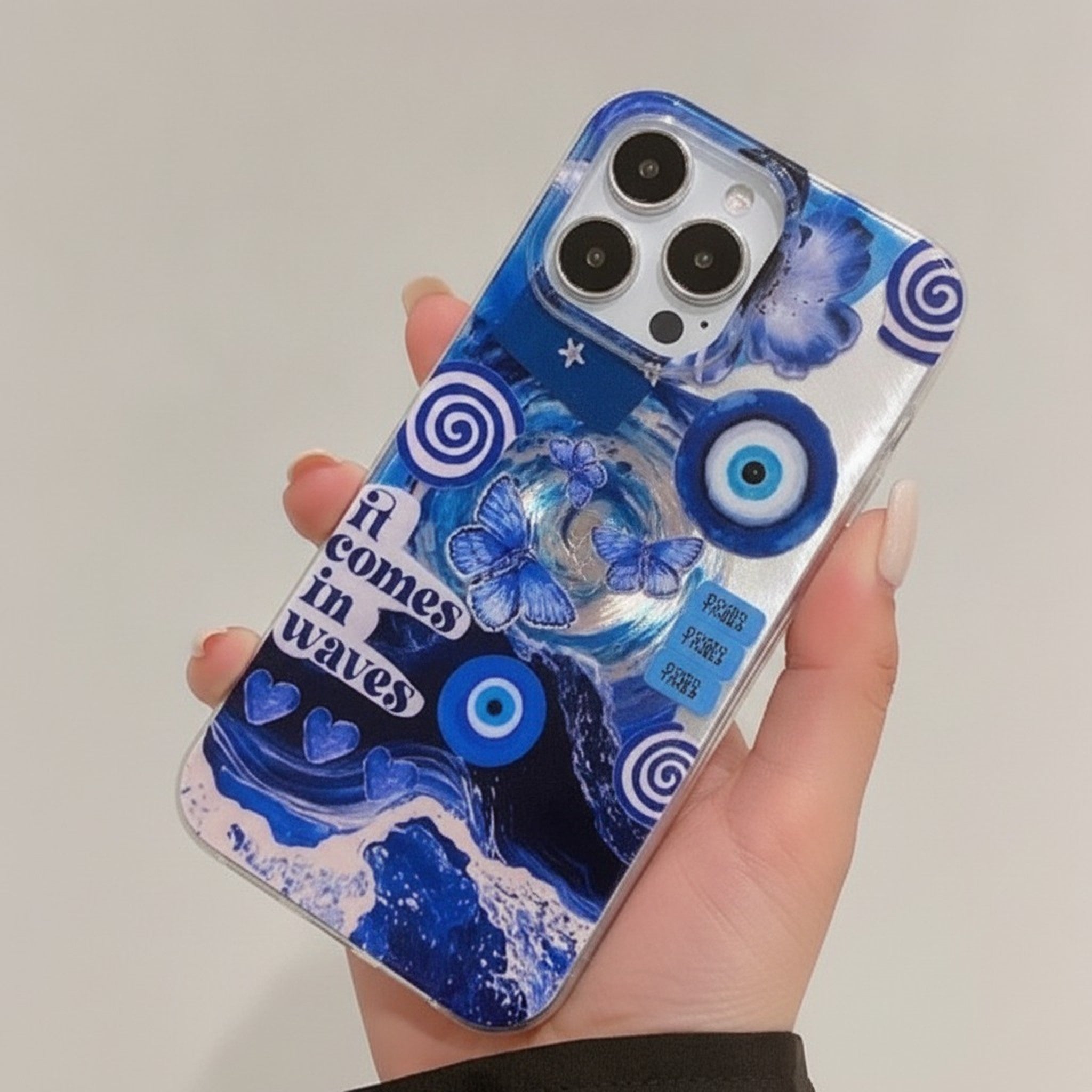 White Ocean Wave Evil Eye Butterfly iPhone Case