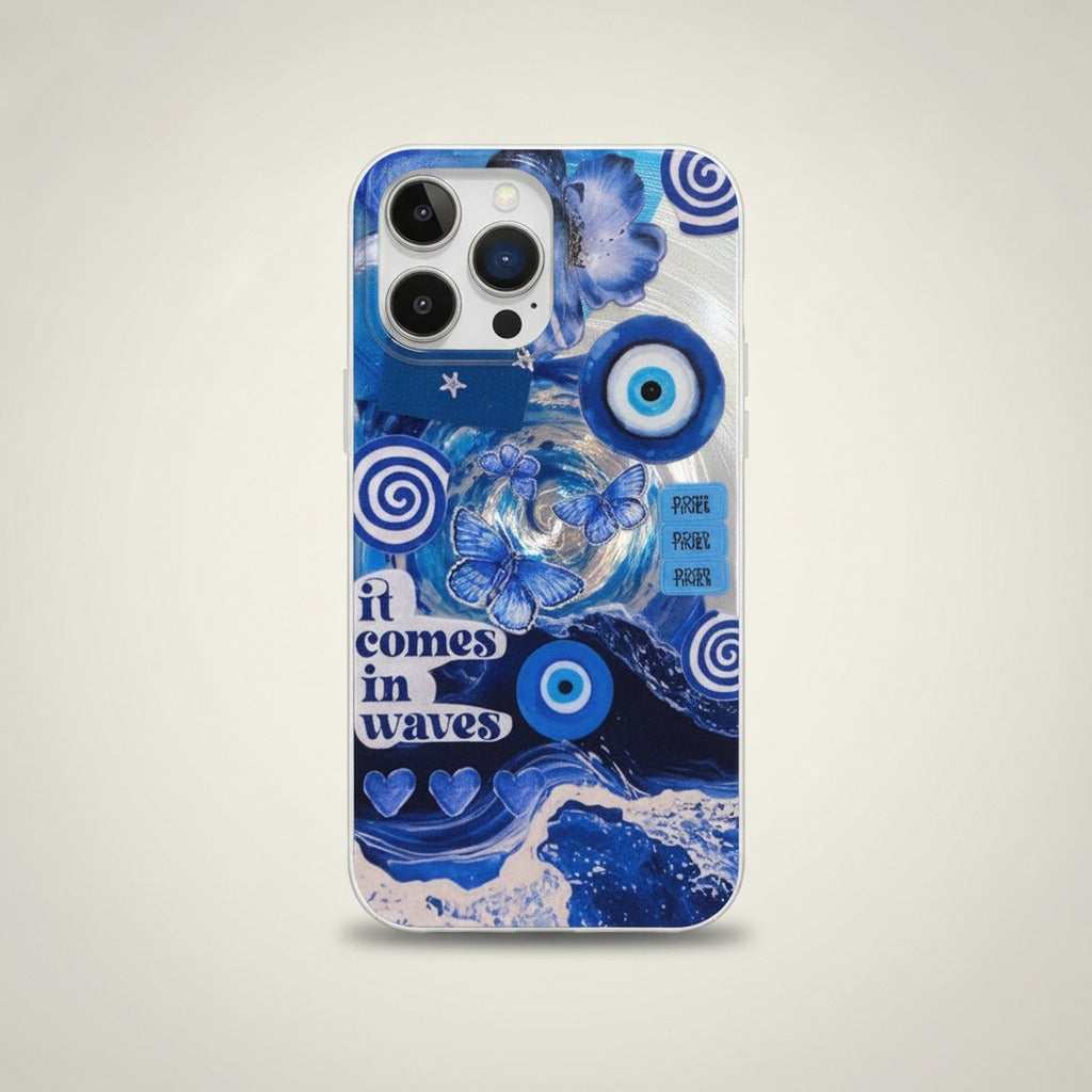 White Ocean Wave Evil Eye Butterfly iPhone Case