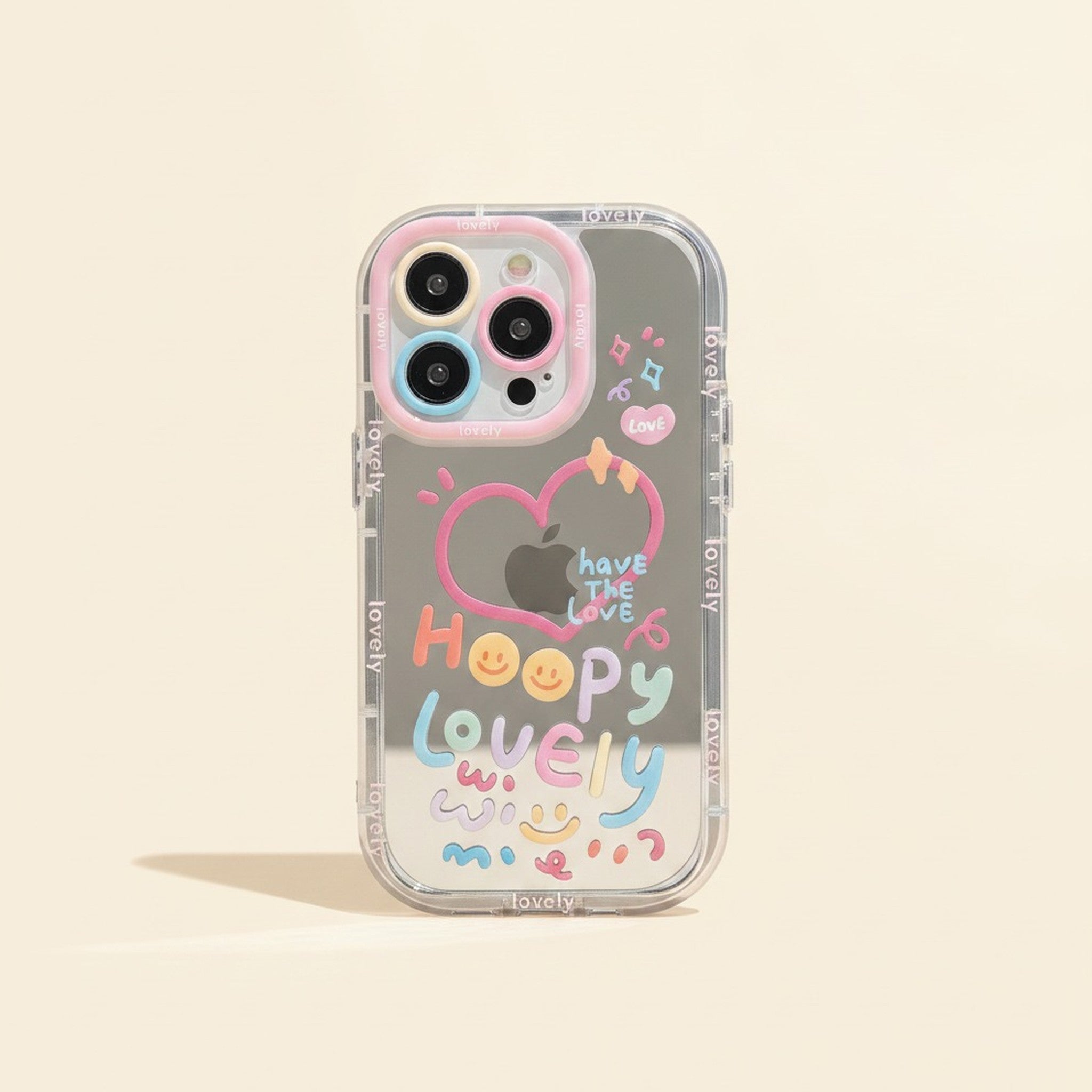 Clear Mirror Pastel Heart Smiley iPhone Case – tech (view 1)