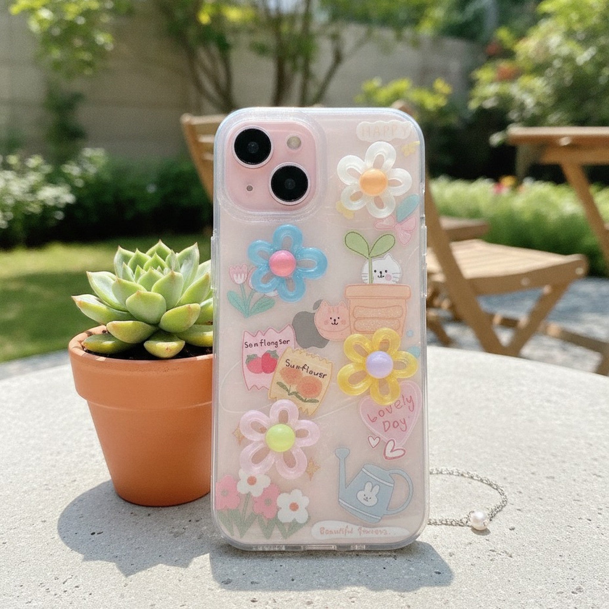 Cute Colored 3D Flower & Rabbit Garden iPhone Case – tech (view 2)