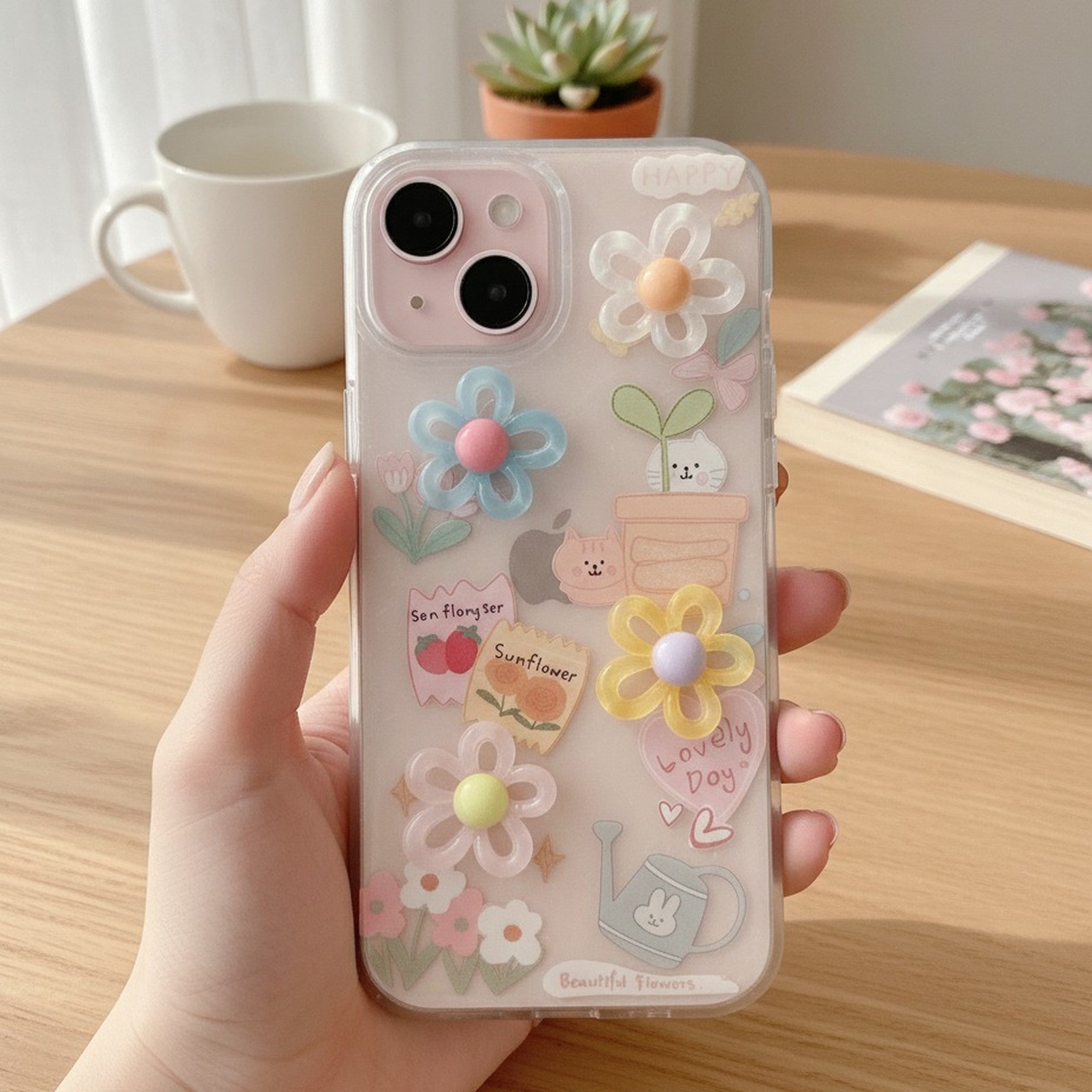 Sweet Floral Cat 3D Charm iPhone Case – tech (view 2)