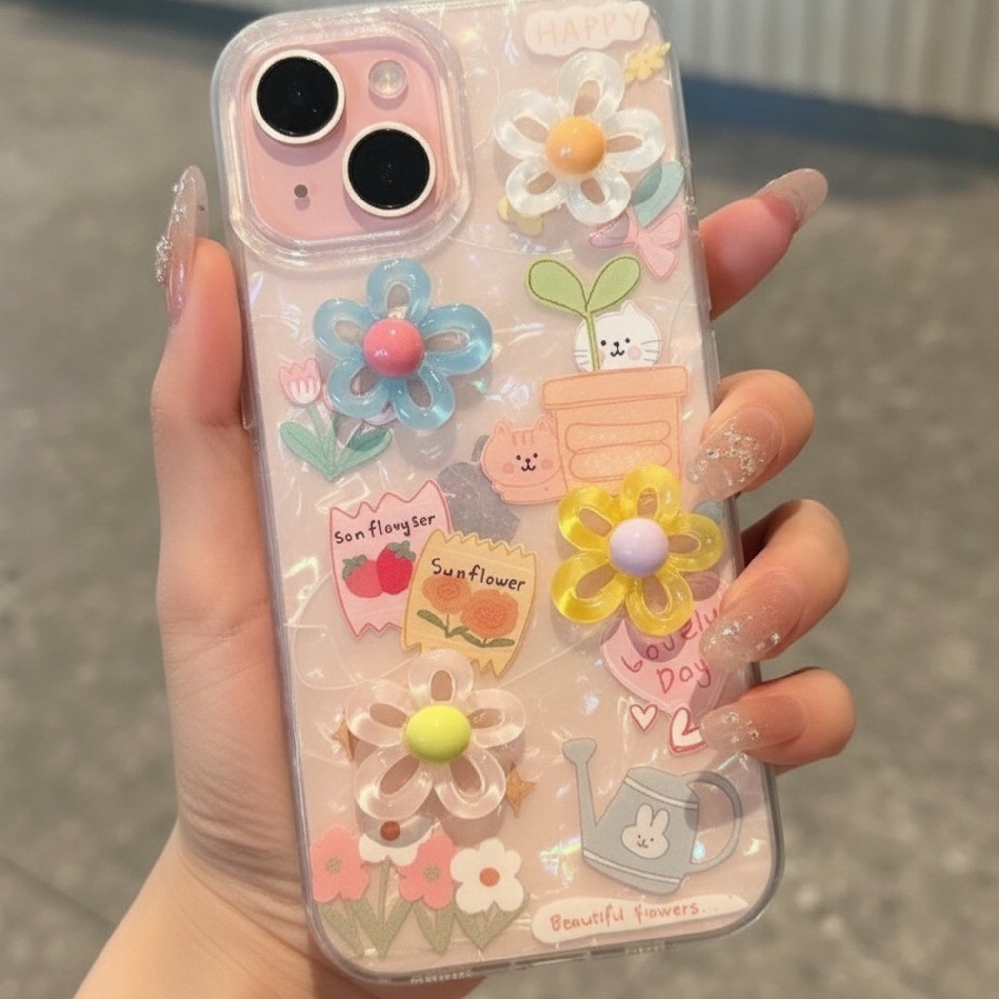 Cute Colored 3D Flower & Rabbit Garden iPhone Case – tech (view 3)
