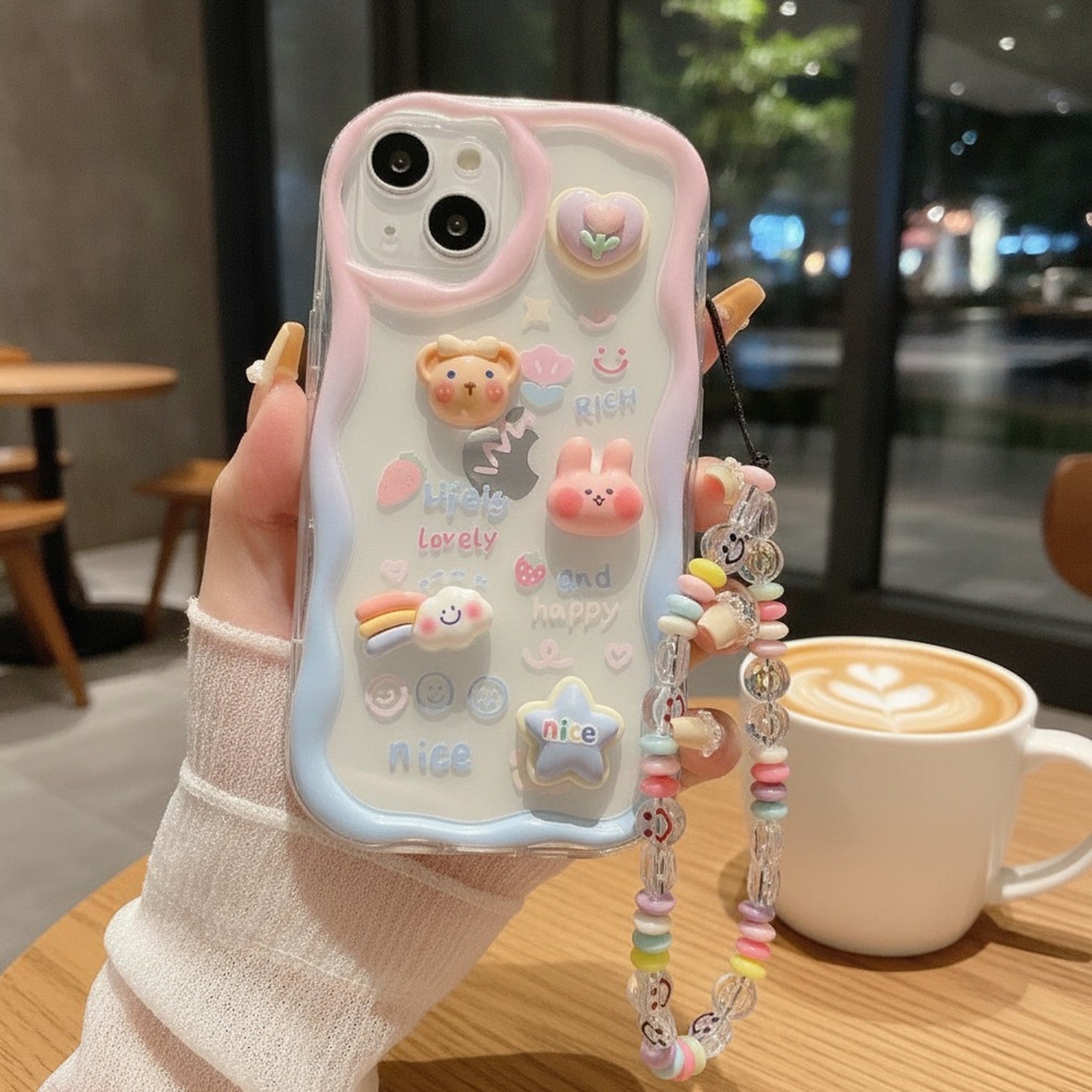 Colored Cute 3D Cartoon Charms iPhone Case with Wrist Strap – tech (view 2)