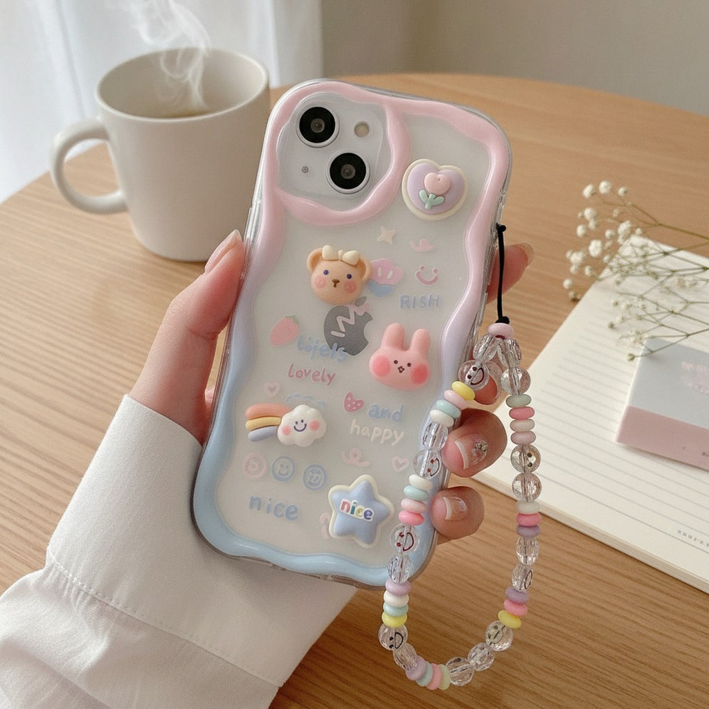 Gradient Wavy Edge Charm Phone Case with Beaded Strap – tech (view 2)