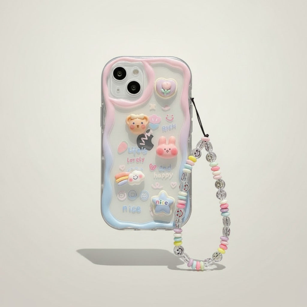 Gradient Wavy Edge Charm Phone Case with Beaded Strap – tech (view 1)