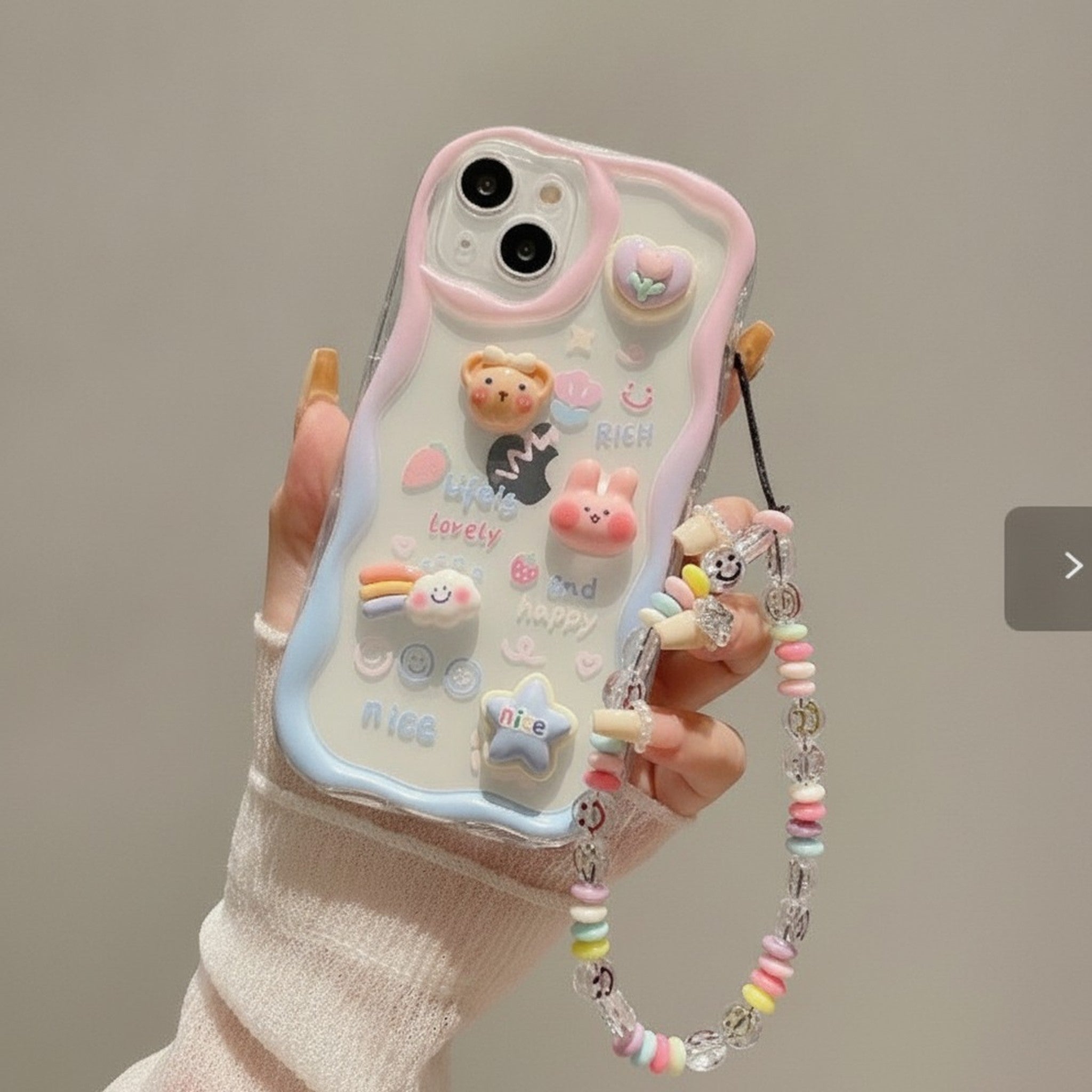 Colored Cute 3D Cartoon Charms iPhone Case with Wrist Strap – tech (view 3)