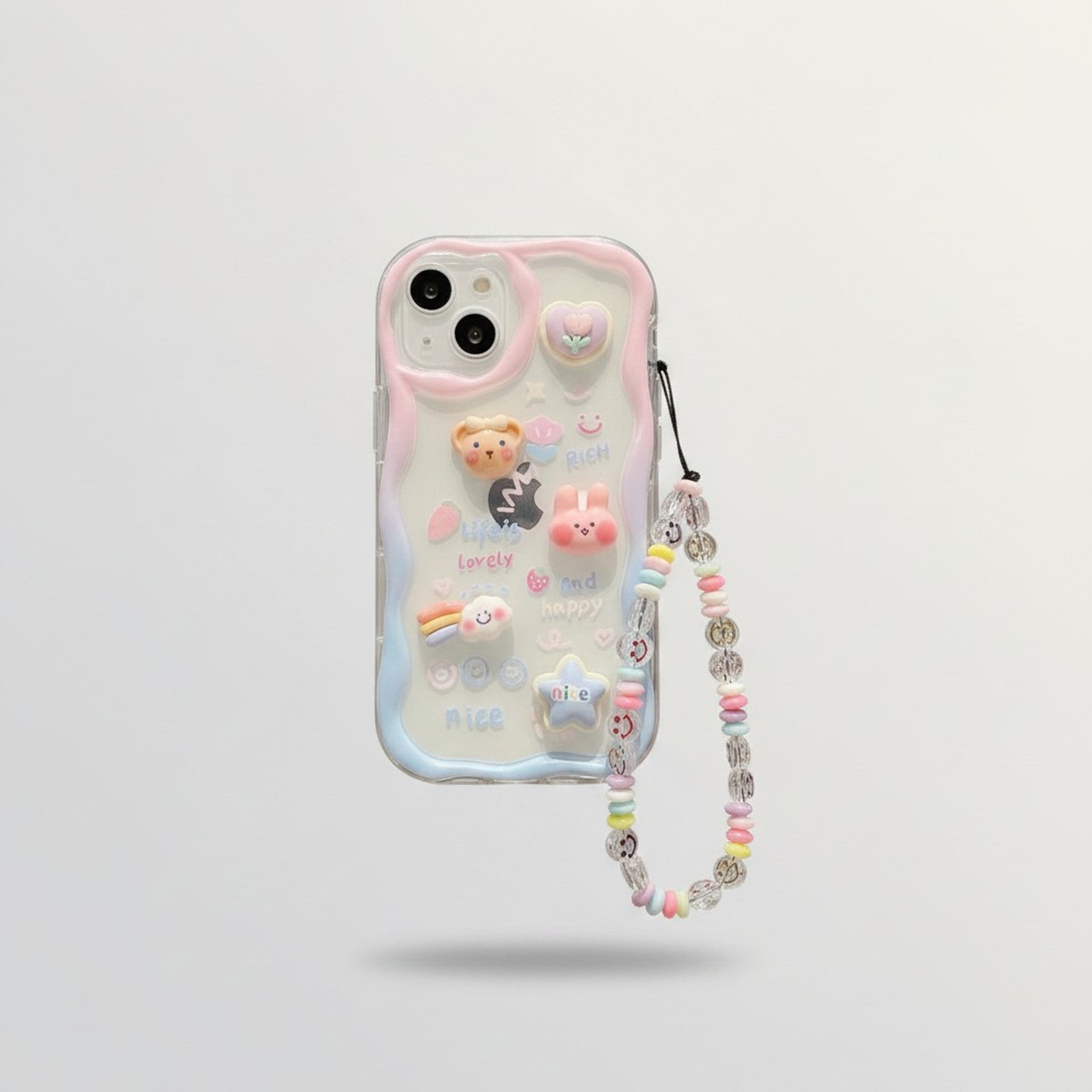 Colored Cute 3D Cartoon Charms iPhone Case with Wrist Strap – tech (view 1)