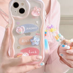 Transparent Wavy Edge Cute 3D Charm Phone Case with Beaded Strap