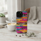Stylish Leopard Print Colorful Brushstroke Glitter Phone Case