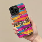 Stylish Leopard Print Colorful Brushstroke Glitter Phone Case