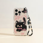 Clear Cat iPhone Case with Beaded Strap – tech (view 1)