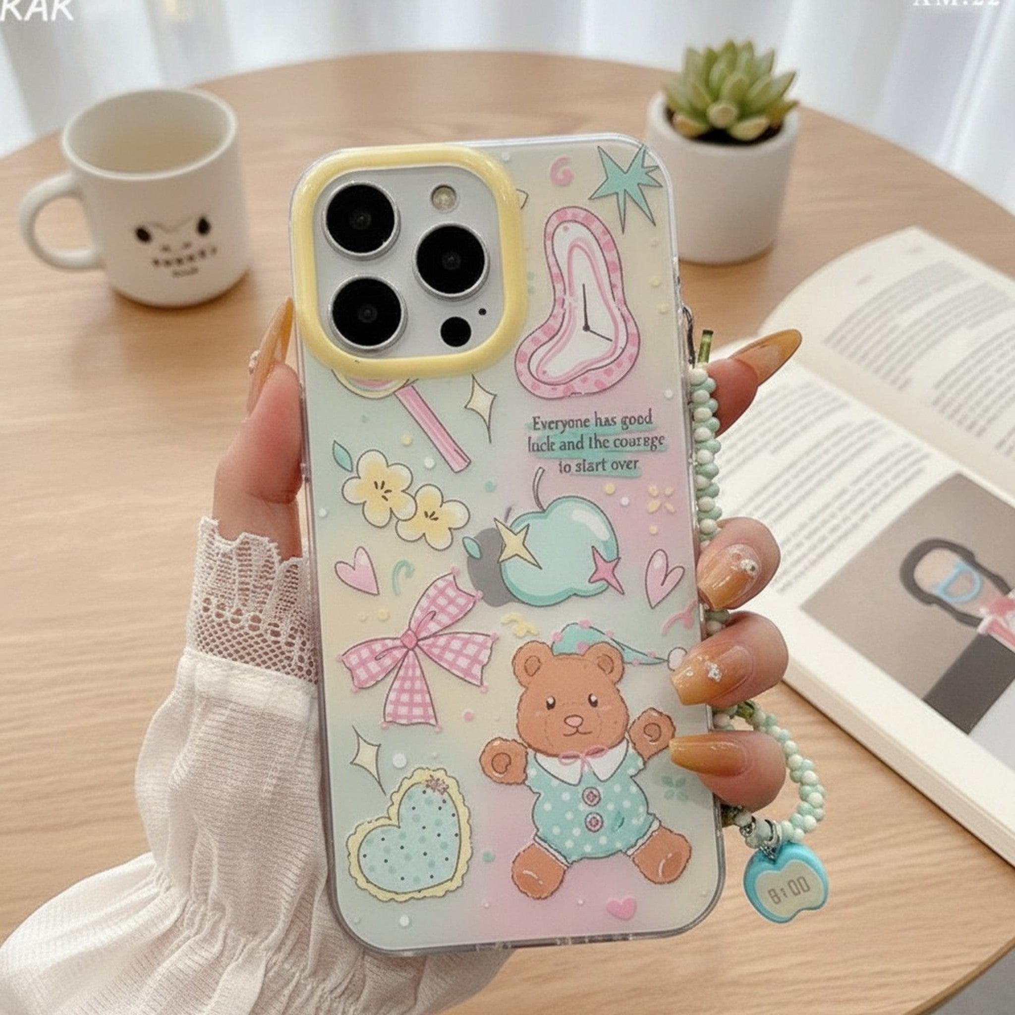 White Whimsical Clear iPhone Case with Teddy Bear Charm