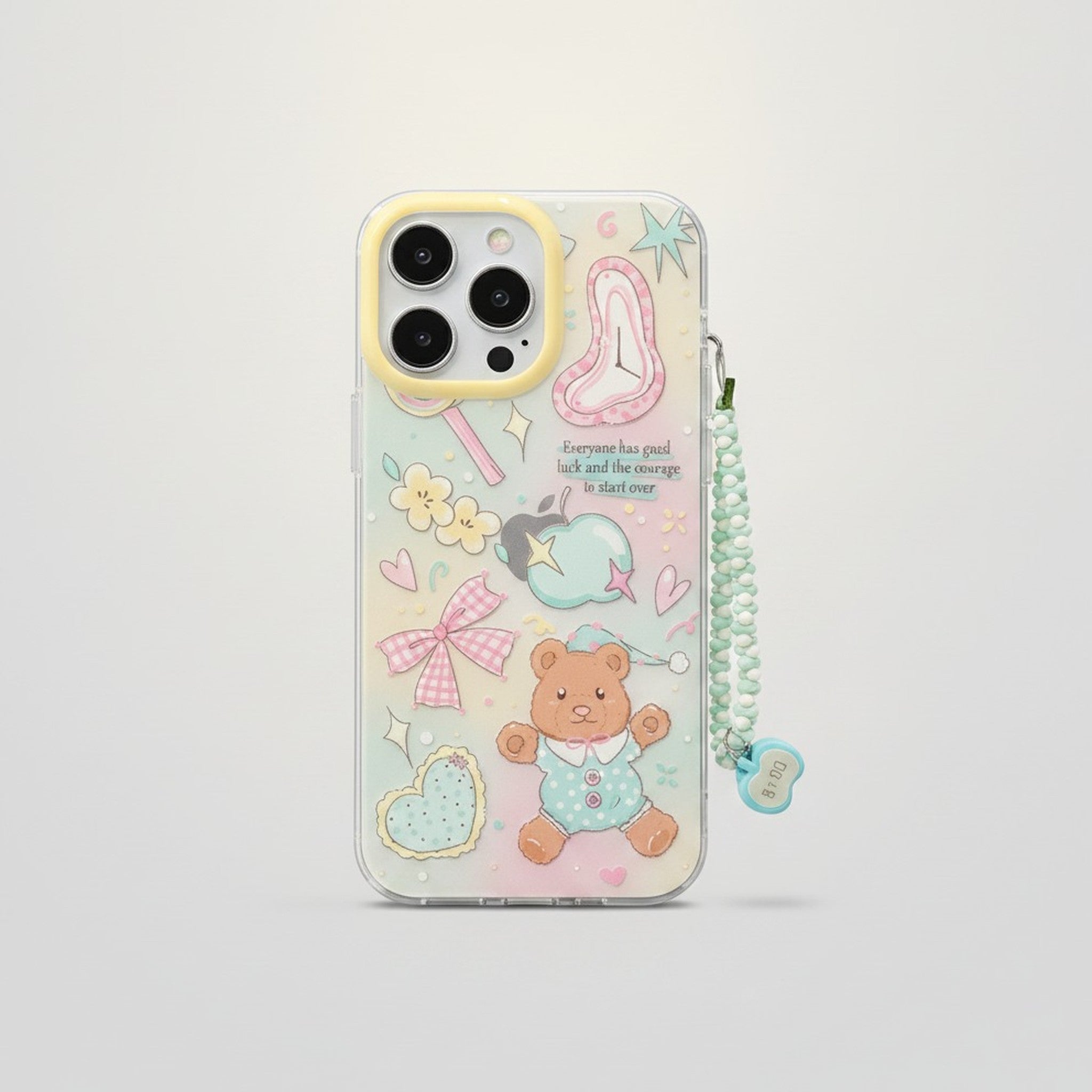 White Whimsical Clear iPhone Case with Teddy Bear Charm