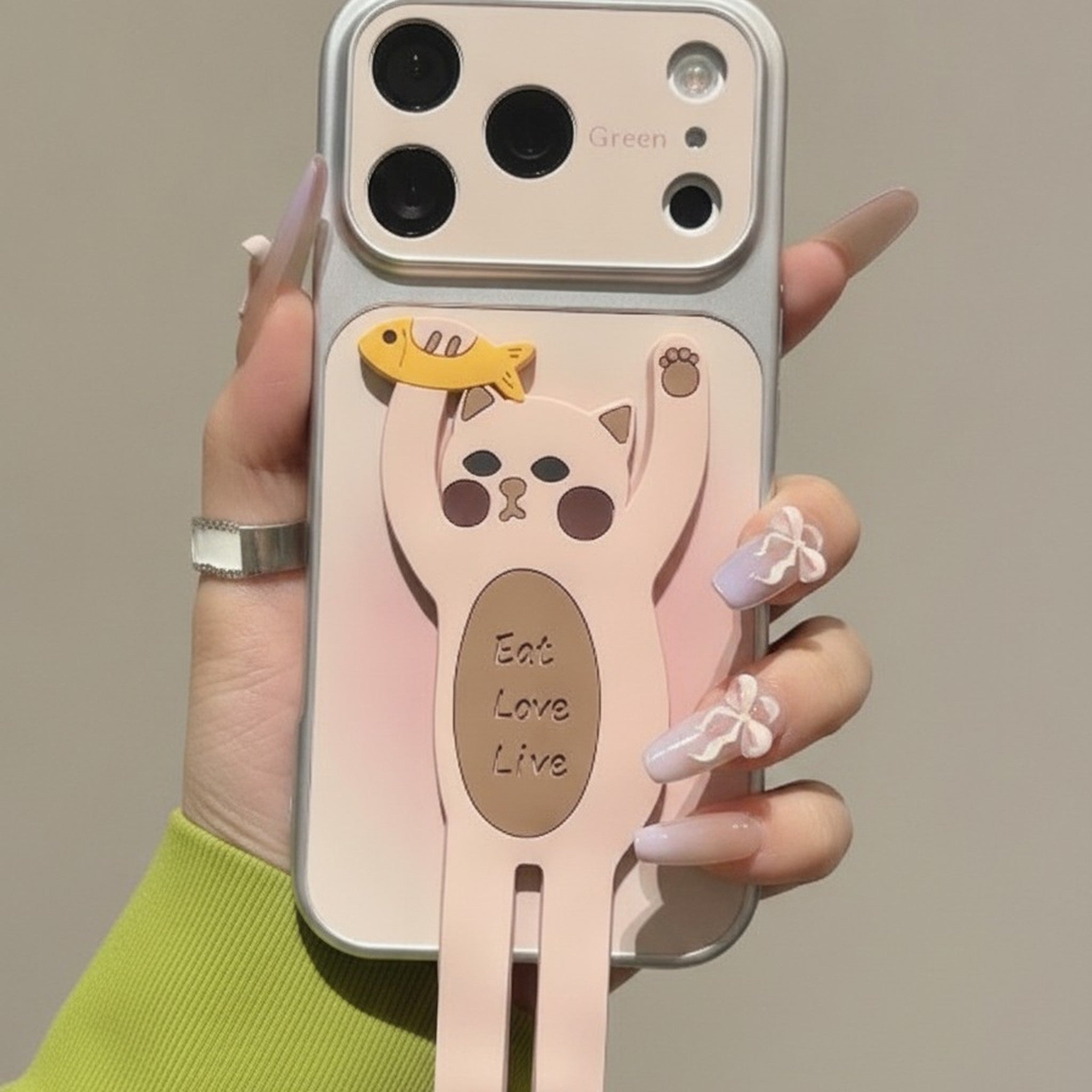Cute Pink Cat Eat Love Live Phone Case with Stand