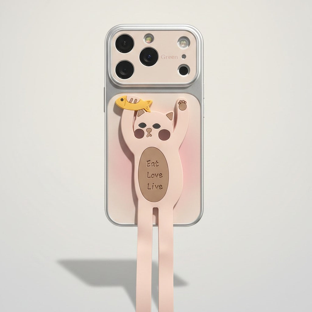 Cute Pink Cat Eat Love Live Phone Case with Stand