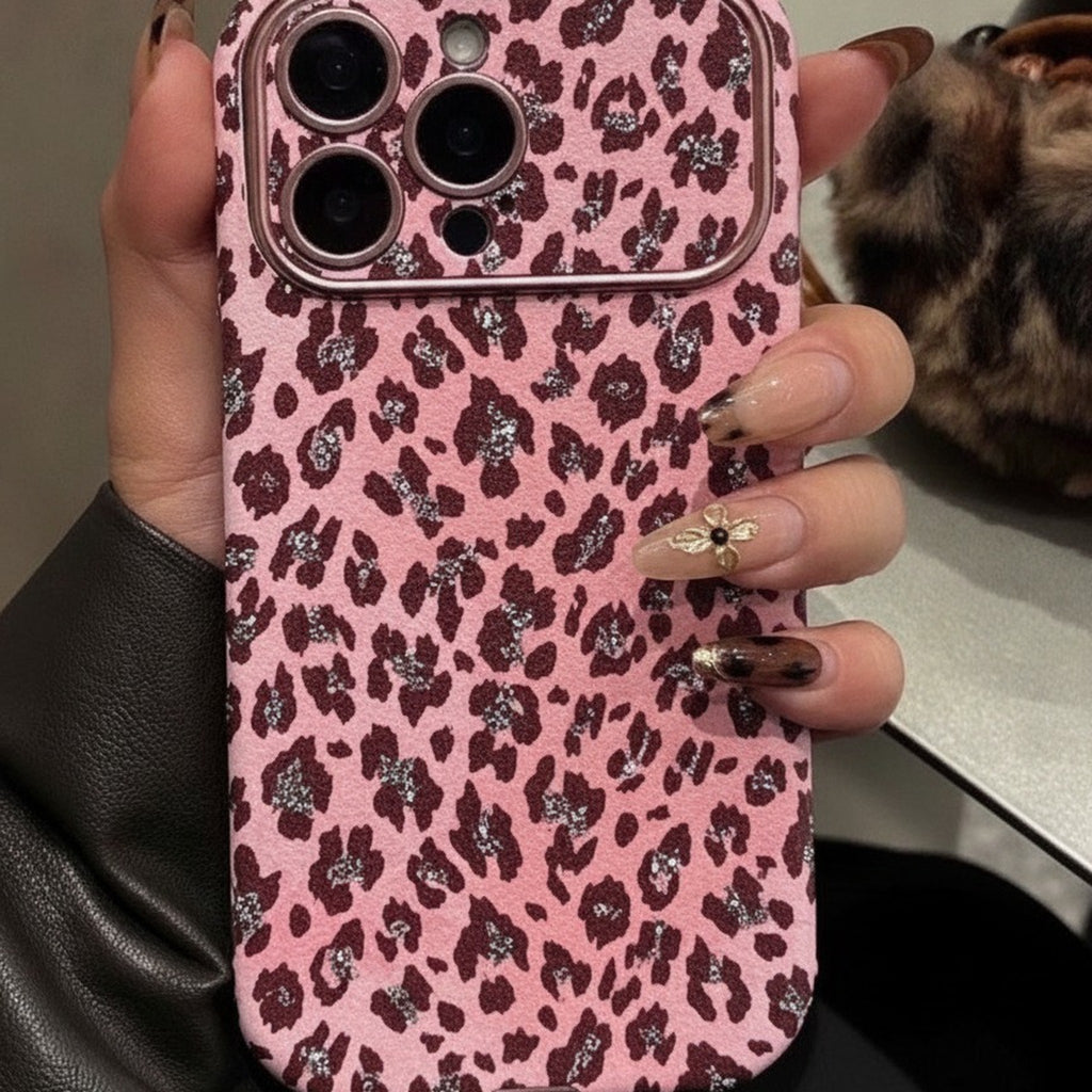 Stylish Pink Glitter Leopard Print Device Phone Case