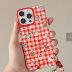 Red Gingham Plaid Cute Cartoon Sticker iPhone Case