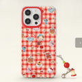 Red Gingham Plaid Cute Cartoon Sticker iPhone Case