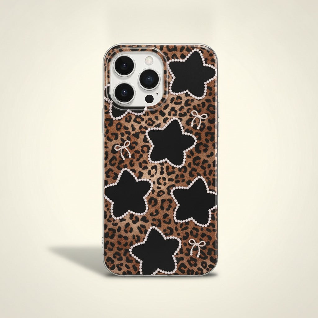 Leopard Print Pearl Star iPhone Case – tech (view 1)