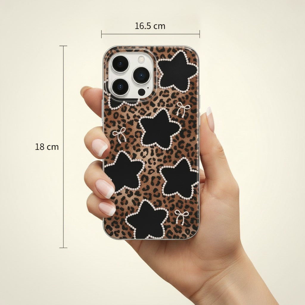 Leopard Print Pearl Star iPhone Case – tech (view 3)
