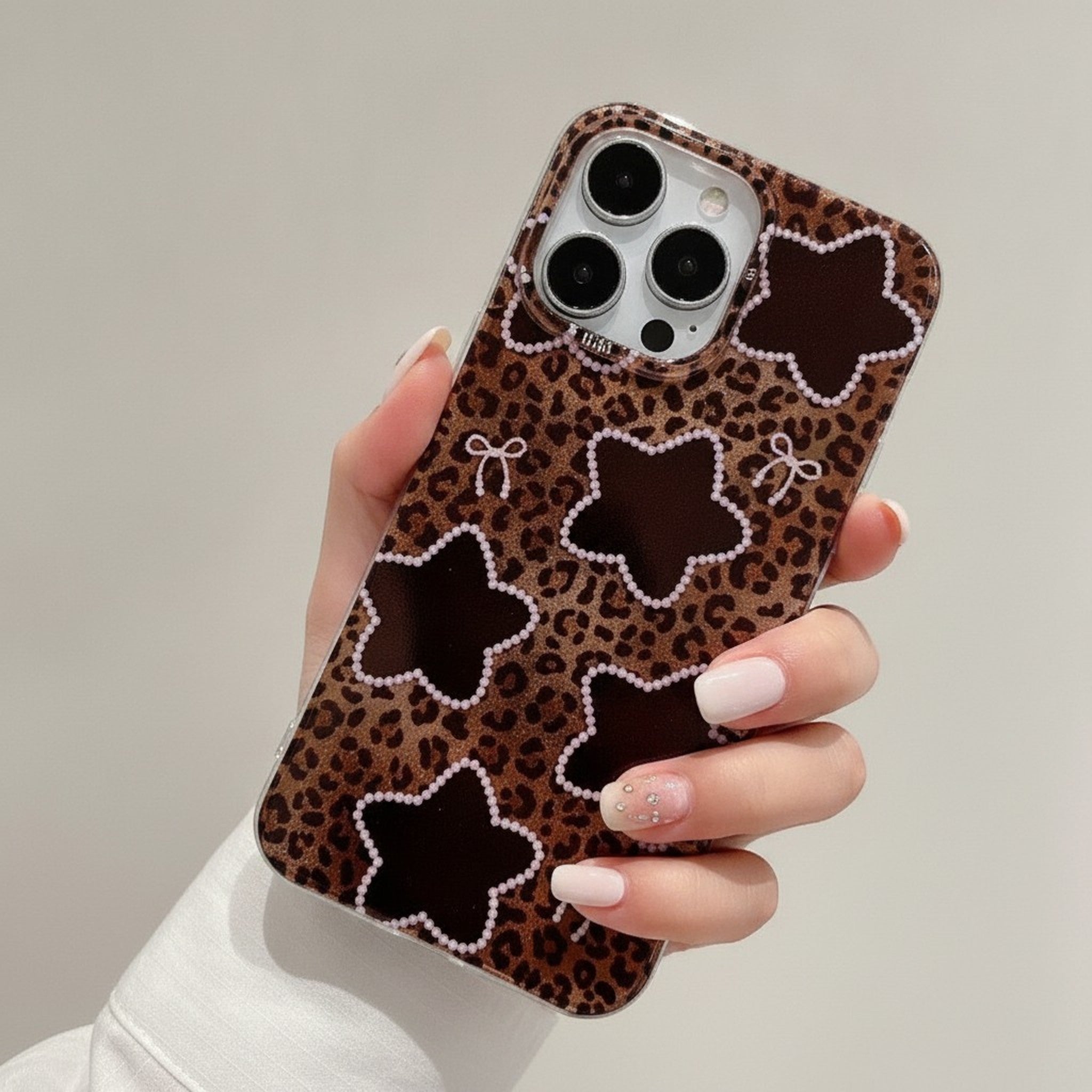 Leopard Star Pearl Bow Stylish Phone Case for iPhone