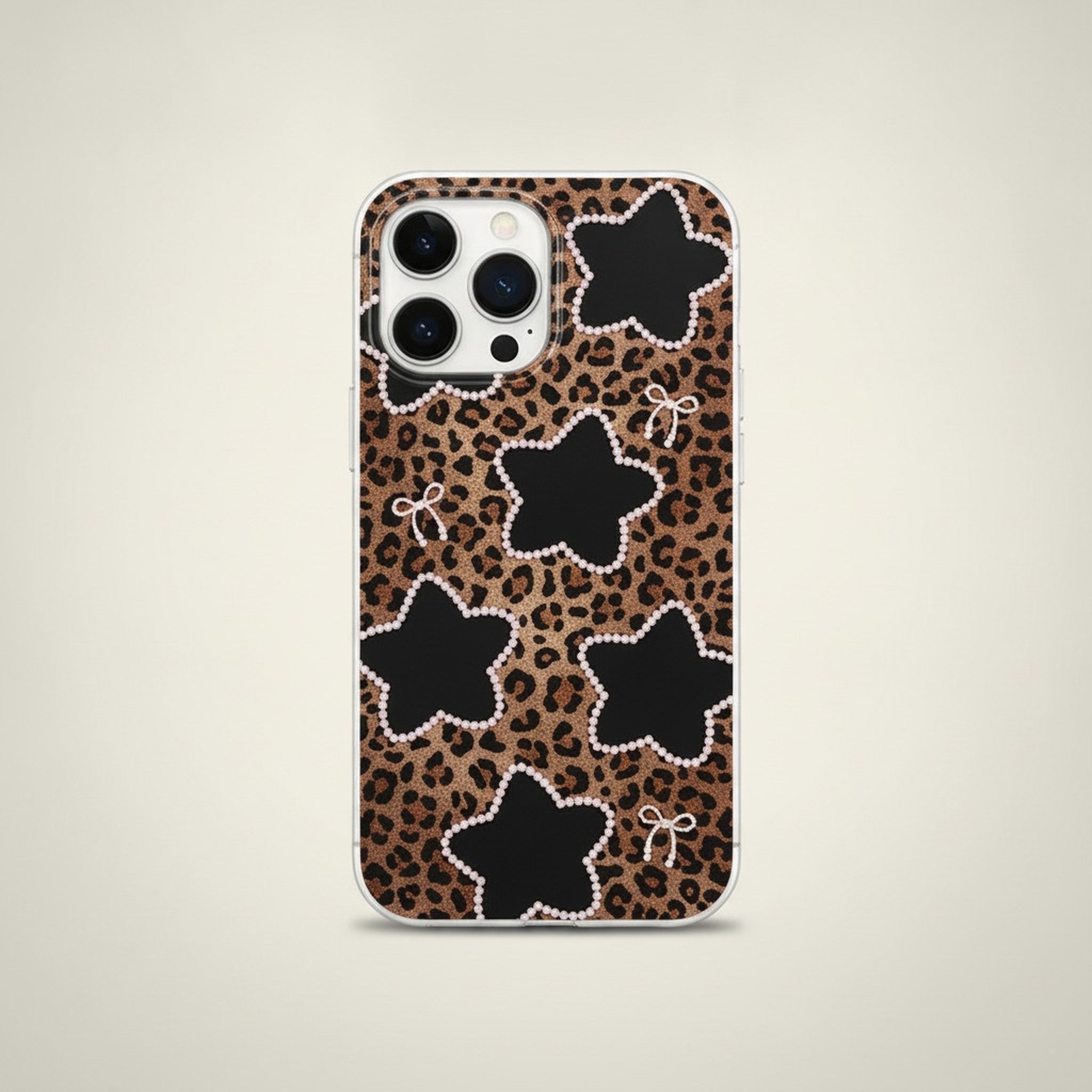 Leopard Star Pearl Bow Stylish Phone Case for iPhone