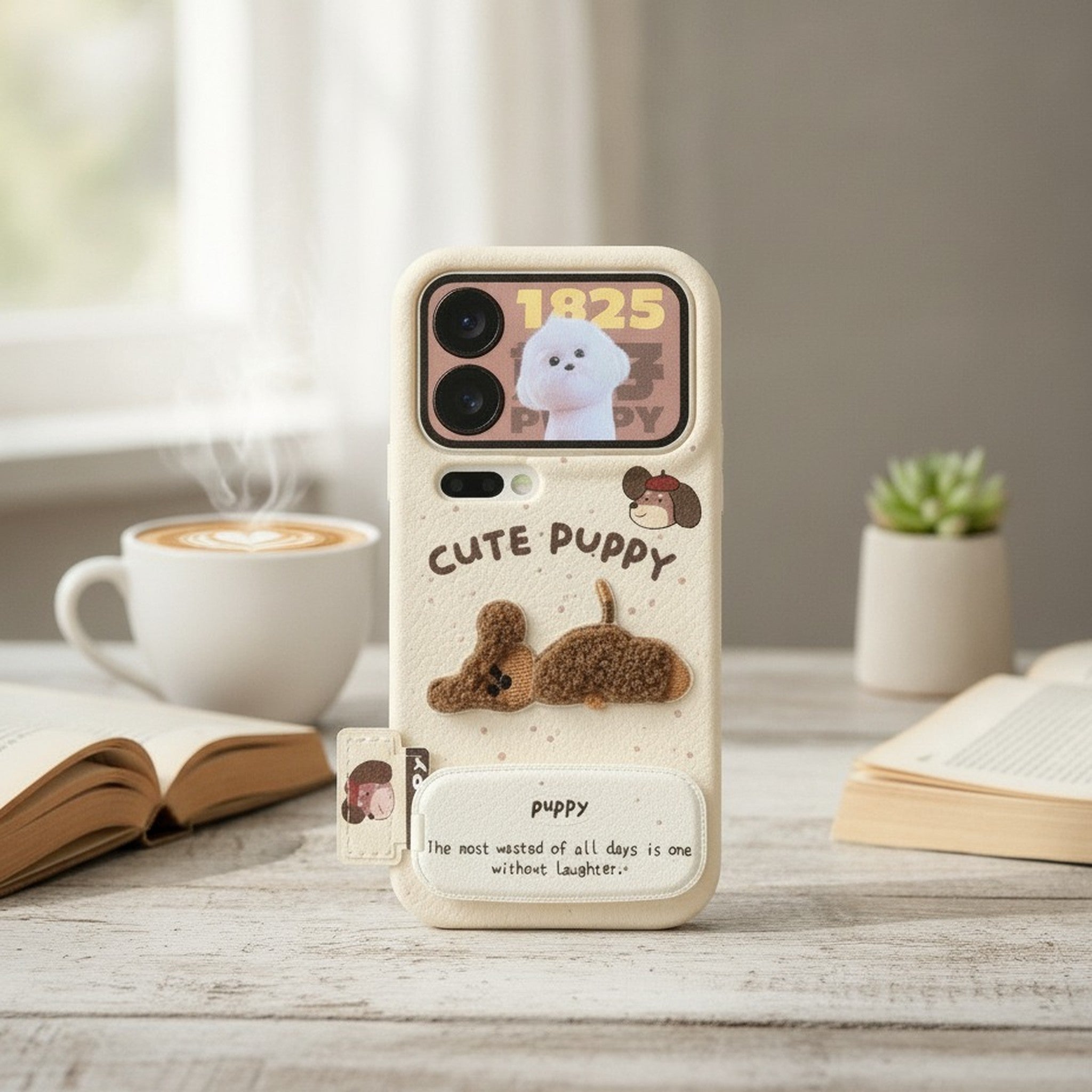Plush Puppy Phone Case with Mirror Stand – tech (view 2)