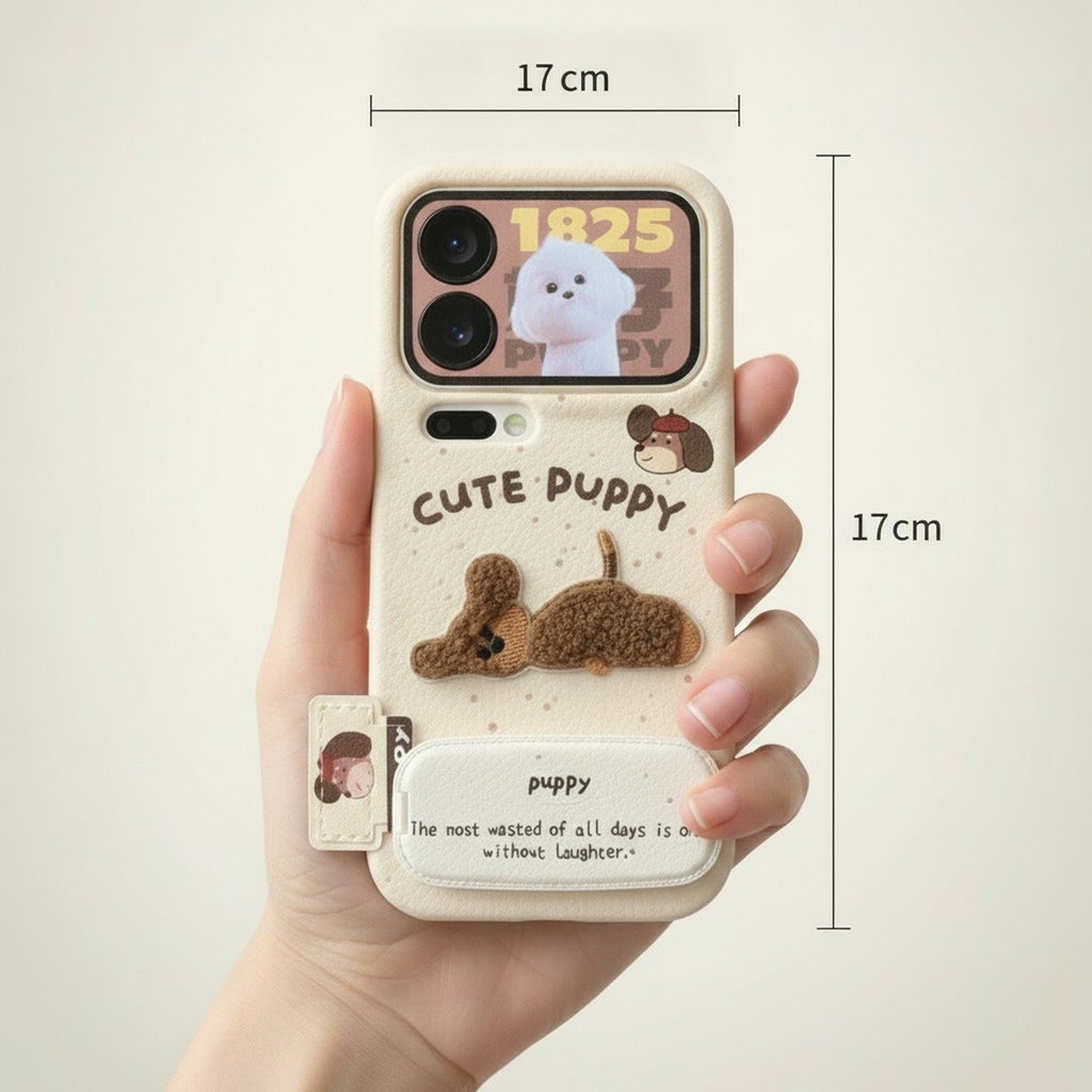 Plush Puppy Phone Case with Mirror Stand – tech (view 3)