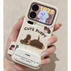 White Cute Puppy 3D Textured Phone Case with Stand
